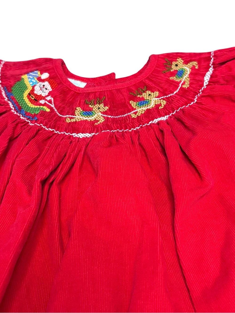 Vintage Handmade Smocked Christmas‎ Dress Toddler Size 2T – Santa & Reindeer